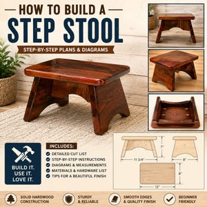 Planos para taburete de bricolaje en PDF / Proyecto de carpintería para taburete de madera / Guía para construir un taburete pequeño / Instrucciones paso a paso.