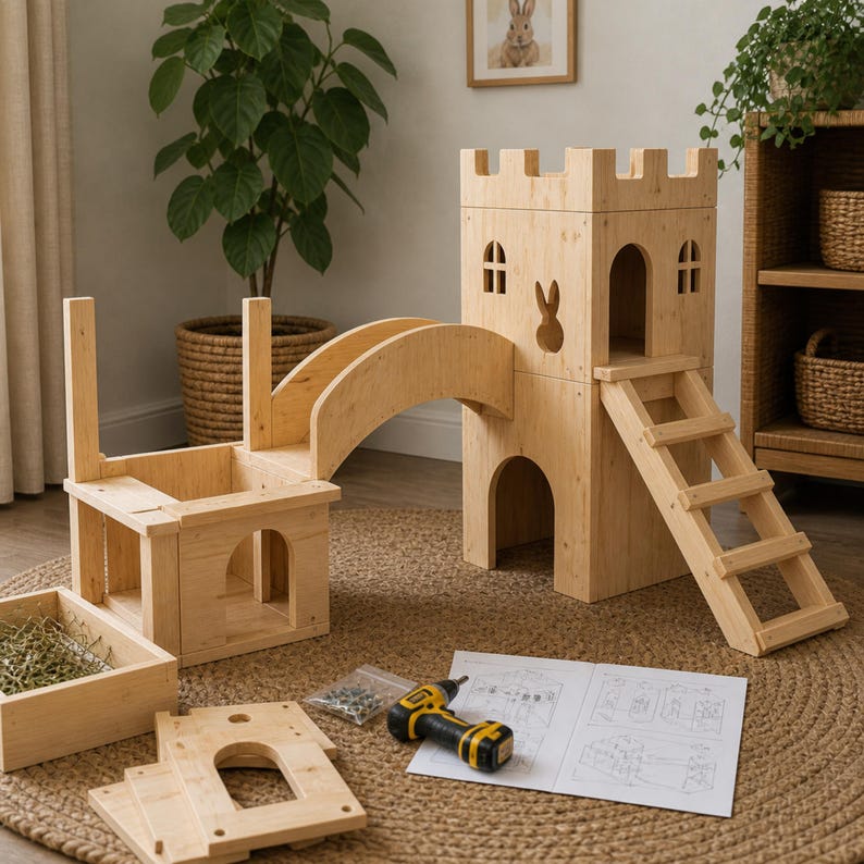 DIY Bunny Castle Playground Plans – Rabbit Hutch Woodworking Build ...