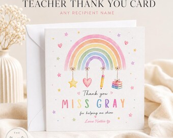 Tarjeta de agradecimiento personalizada para profesores / Arcoíris en acuarela, Ayudándome a brillar, Regalo para entrenadores