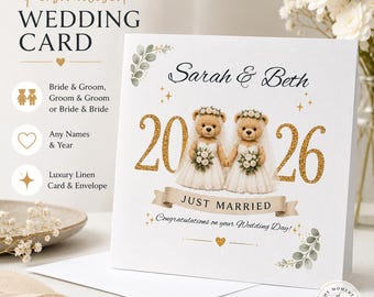 Tarjeta de boda personalizada / Novios, Novia y Novia o Novios y Novio / Tarjeta de felicitación de boda / Tarjeta de recién casados / Cualquier nombre