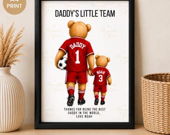 Lámina personalizada de peluche de fútbol / Regalo para el pequeño equipo de papá, Arte de oso papá
