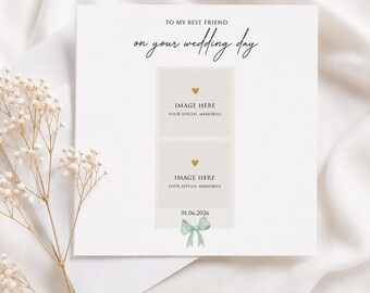 Tarjeta de boda personalizada para un amigo/a / Tarjeta de recuerdo con foto, color de lazo personalizado
