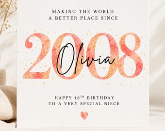 Tarjeta de cumpleaños personalizada en acuarela / Nombre, edad y año personalizados / Celebración de un hito