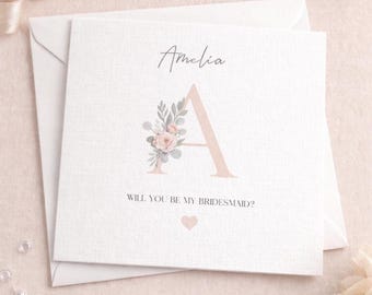 Tarjeta de propuesta de dama de honor con alfabeto floral personalizado / Recuerdo de la fiesta de bodas