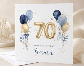 Tarjeta de cumpleaños personalizada para ocasiones especiales / Globos de acuarela, detalles dorados, cualquier edad.
