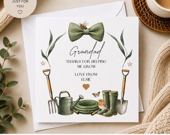 Tarjeta de jardinería personalizada para papá o abuelo / Ilustraciones de jardín en acuarela, Gracias por ayudarme a crecer.
