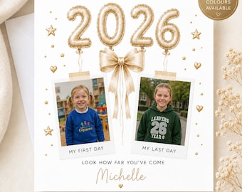 Tarjeta de graduación con foto / Tarjeta de graduación del primer y último día de clases / Tarjeta de graduación de preescolar / Regalo de graduación de sexto grado / Recuerdo escolar personalizado