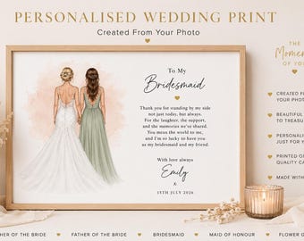 Impresión personalizada de retrato de boda / Regalo para damas de honor, madres y padres