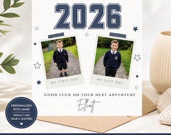 Tarjeta de graduación personalizada para alumnos de 2026 / Tarjeta con foto del primer y último día de clases / Regalo de graduación para alumnos de sexto grado / Recuerdo de graduación de guardería o escuela