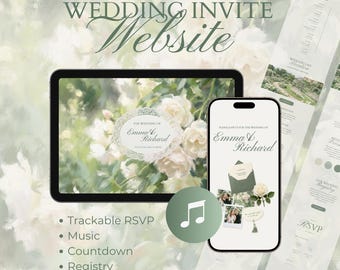 Digital Wedding Invitation Website Template with Trackable RSVP, Music, Countdown (Editable Canva Template)