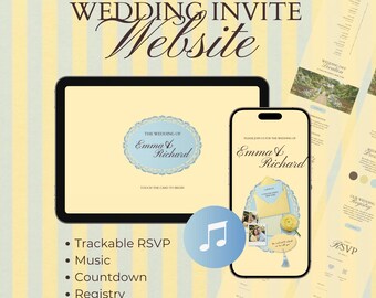 Butter Yellow Wedding Invitation Website Template, Trackable RSVP, Music (Canva Template)