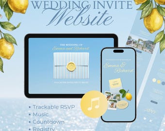 Lemon Wedding Invitation Website Template, Italian Summer Theme (Digital Download)