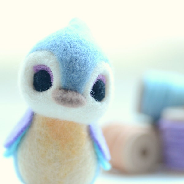 Needle felted bird doll / sculpture / figurine / home decor, Hershey Birdie collection - blue & yellow color, tt team