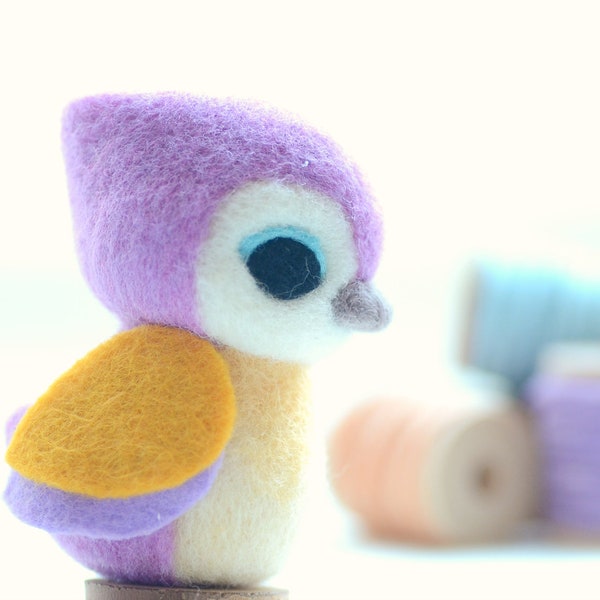 Soft sculpture bird doll / figurine / home decor, needle felted bird, Hershey Birdie collection - purple & yellow color, tt team