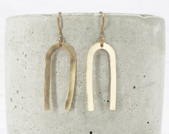 Hypoallergenic titanium ear wires - Brass arch dangle earrings - Unique gift