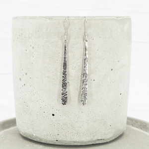 Hypoallergenic titanium ear wires - Long dimple hammered stem dangle earrings - Delicate lightweight dangles