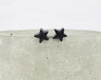 Titanium Star stud Earrings, Black Glitter Acrylic