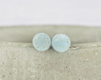 Titanium Stud Earrings: Light Blue Glitter Dot, Hypoallergenic