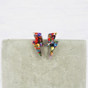 Glitter Lightning Bolt Stud Earrings: Hypoallergenic Titanium Ear Wire