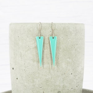 Hypoallergenic titanium ear wires - Blue enamel triangle dangle earrings - Long - Arrow