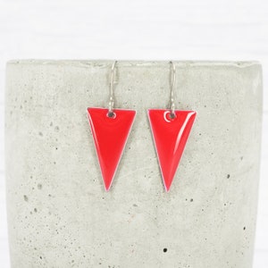 Hypoallergenic titanium ear wires - Red enamel triangle dangle earrings