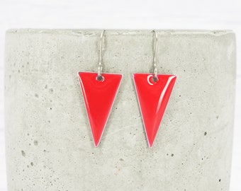 Hypoallergenic titanium ear wires - Red enamel triangle dangle earrings