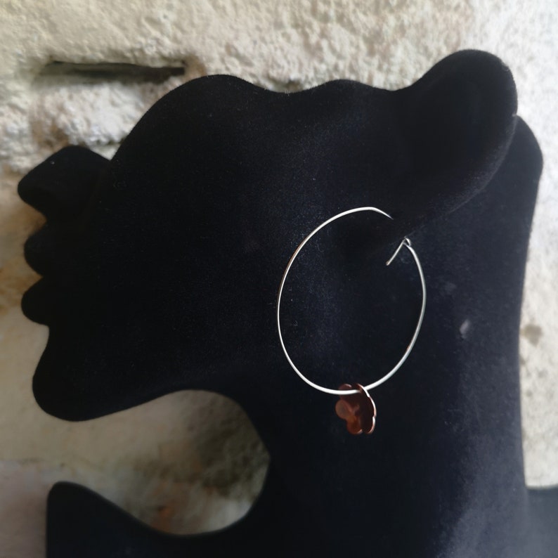 Copper flowers Titanium hoop earrings 0.8mm 20ga Delicate boho threader hypoallergenic hoops