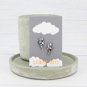 Lightning Bolt Stud Earrings: Holo Silver Glitter, Titanium Posts image 5