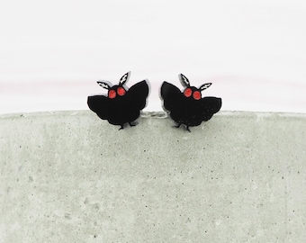 Mothman Ohrstecker: Schwarzes glänzendes Acryl, Titan Ohrhaken