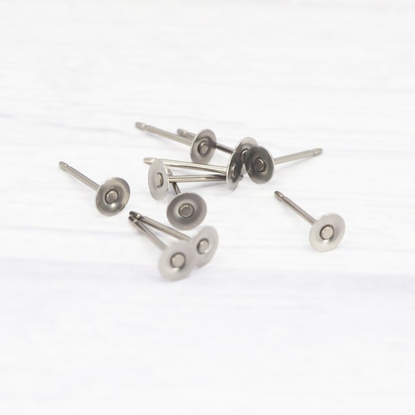 4mm Titanium stud posts - Titanium ear wires -  Hypoallergenic - 21 Gauge - Grade 1 titanium Earring Findings - 5 Pairs - 10 pairs