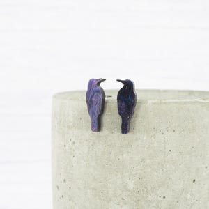 Crow Stud Earrings: Dark Purple Galaxy Pattern (Titanium, Hypoallergenic)