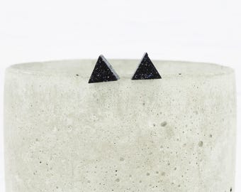 Titanium ear wire - Black glitter triangle stud earrings - Delicate hypoallergenic earrings - Acrylic Minimalist studs