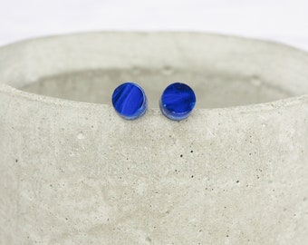 Titanium ear wire - Small pearly Blue dot stud earrings - Delicate hypoallergenic earrings - Minimalist studs