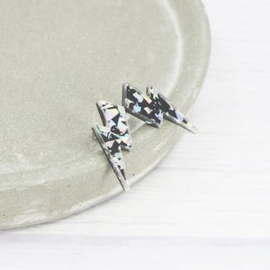 Lightning Bolt Stud Earrings: Holo Silver Glitter, Titanium Posts image 8