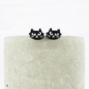 Titanium ear wire - Black cat stud earrings - Halloween - Delicate hypoallergenic earrings - Minimalist studs
