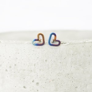 Titanium heart stud earrings - Small anodised delicate hypoallergenic earrings - Boho heart earrings - Minimalist studs