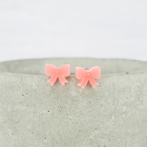 Titanium ear wire small bow stud earrings - Blush Pink - Delicate hypoallergenic earrings - Minimalist studs