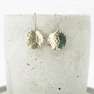 Brass Dimple Hammered Earrings: Titanium Ear Wires, Sensitive Ears image 2