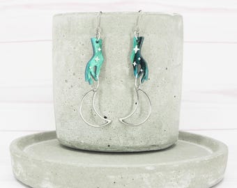Mystic Hand Earrings: Green Galaxy Acrylic with Titanium Ear Wires