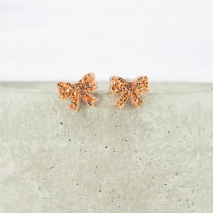 Titanium ear wire small bow stud earrings - Gold glitter - Delicate hypoallergenic earrings - Minimalist studs