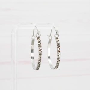 Leopard Print Hoop Earrings: Etched Stainless Steel, Titanium Ear Wires