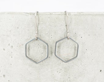 Hexagon shaped dangle earrings - Hypoallergenic titanium ear wires - Boho delicate earrings - Small