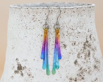Three Stem Niobium Dangle Earrings- Hypoallergenic Titanium ear Wires