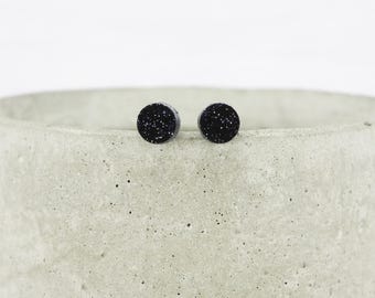 Titanium Stud Earrings: Black Glitter Dot - Hypoallergenic, Minimalist