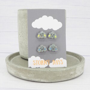 Holographic Glitter Cloud Stud Earrings: Titanium, Hypoallergenic (2 Pairs)