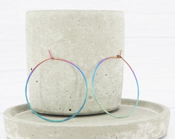 Niobium 1.6" delicate lightweight hoops - threader earrings - Hypoallergenic rainbow anodised - Unique