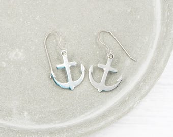 Anchor Dangle Earrings: Stainless Steel Nautical Earrings with Titanium Ear Wires