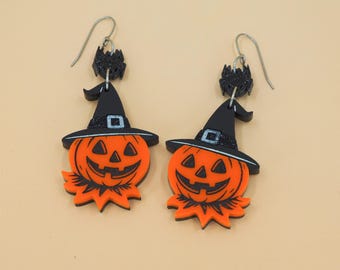 Retro Halloween Pumpkin scarecrow Dangle Earrings: Acrylic, Titanium Wires