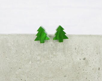 Titanium ear wire Christmas tree stud earrings - Pearly Green - Delicate hypoallergenic earrings - Minimalist studs