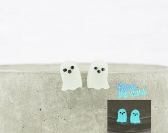Glow in the Dark Ghost Stud Earrings: Titanium Hypoallergenic Mini Earrings